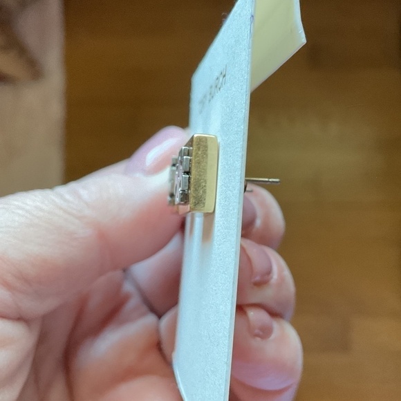 TORY BURCH MILLER LOGO GOLD/SILVER TONE STUD EARRINGS NEW WITH GIFT BAG - Picture 5 of 8